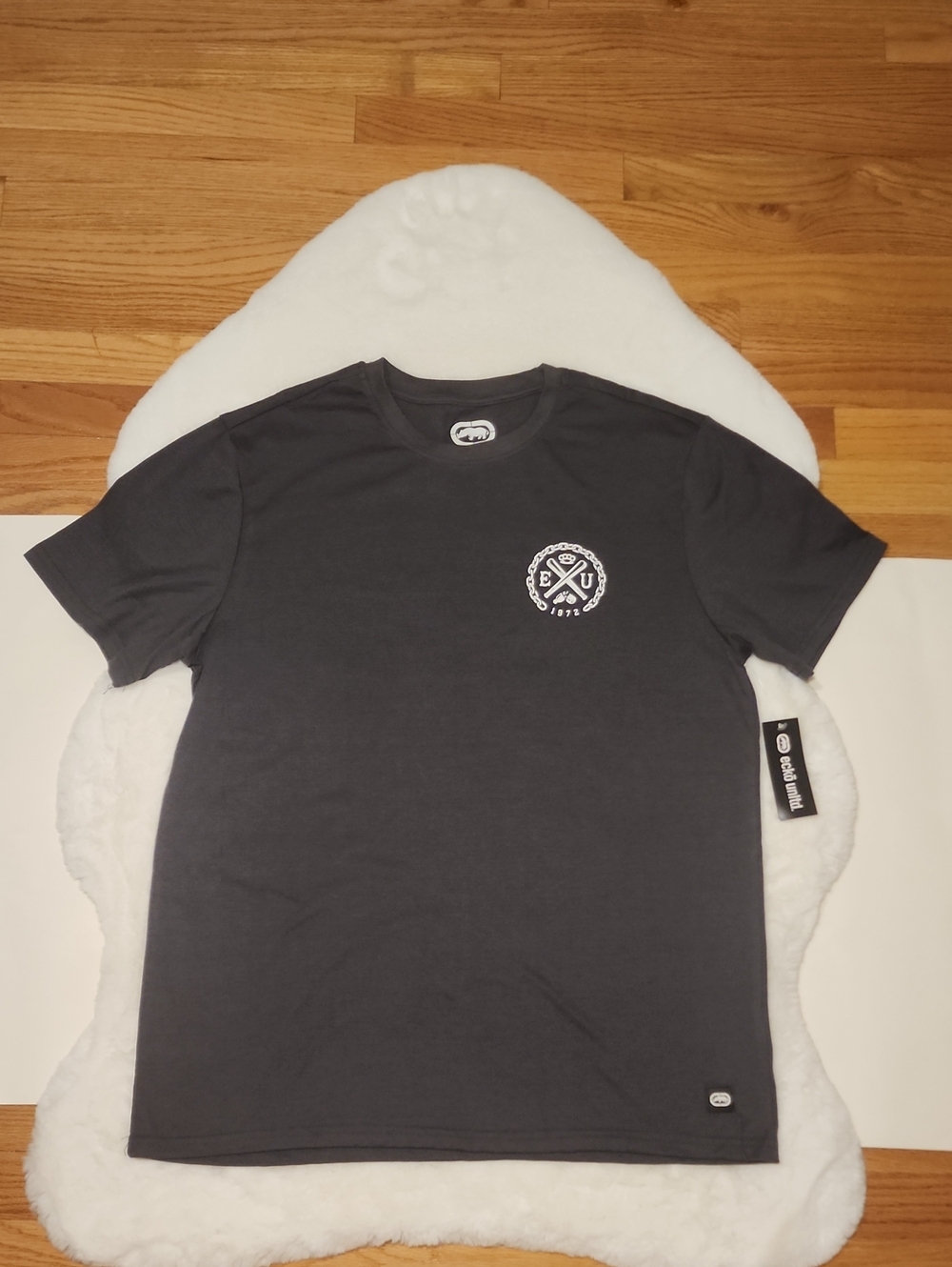 Ecko Unlimited Charcoal Short Sleeve Crew Tee with White Chest Logo